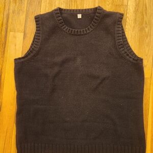 UNIQLO Women's Black Cotton Knit Blend Sweater Vest Size L Great Condition